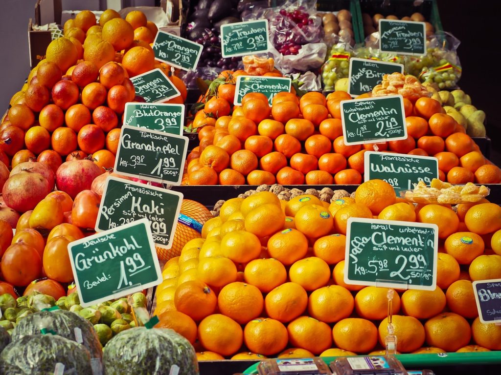fruit stand, fruits, produce